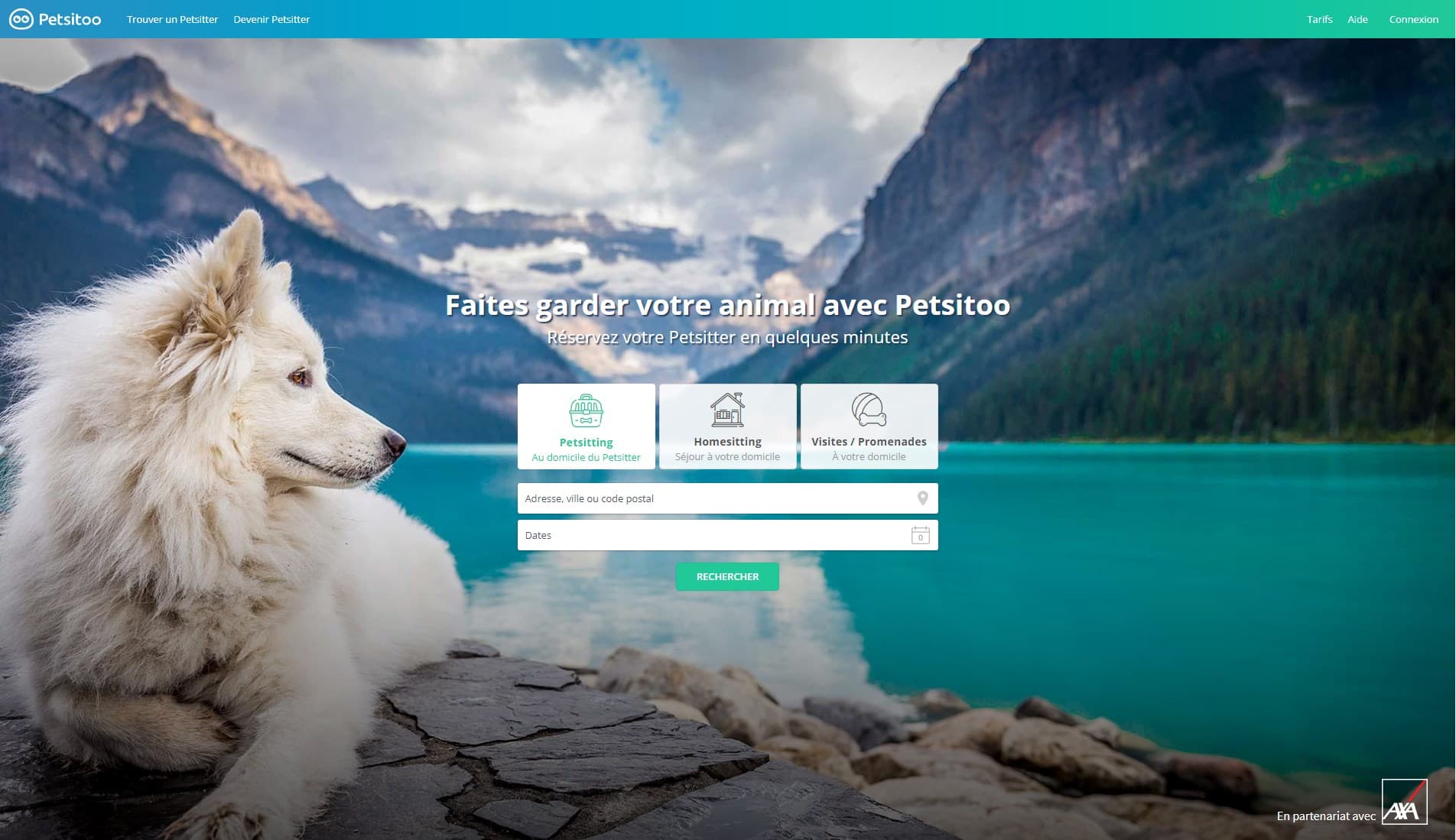 Capture d'écran du site Petsitoo